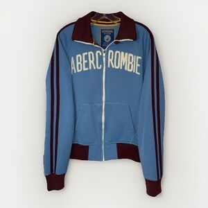 Abercrombie & Fitch Mens Y2K Track Jacket Varsity Zip Up Medium Blue Spellout